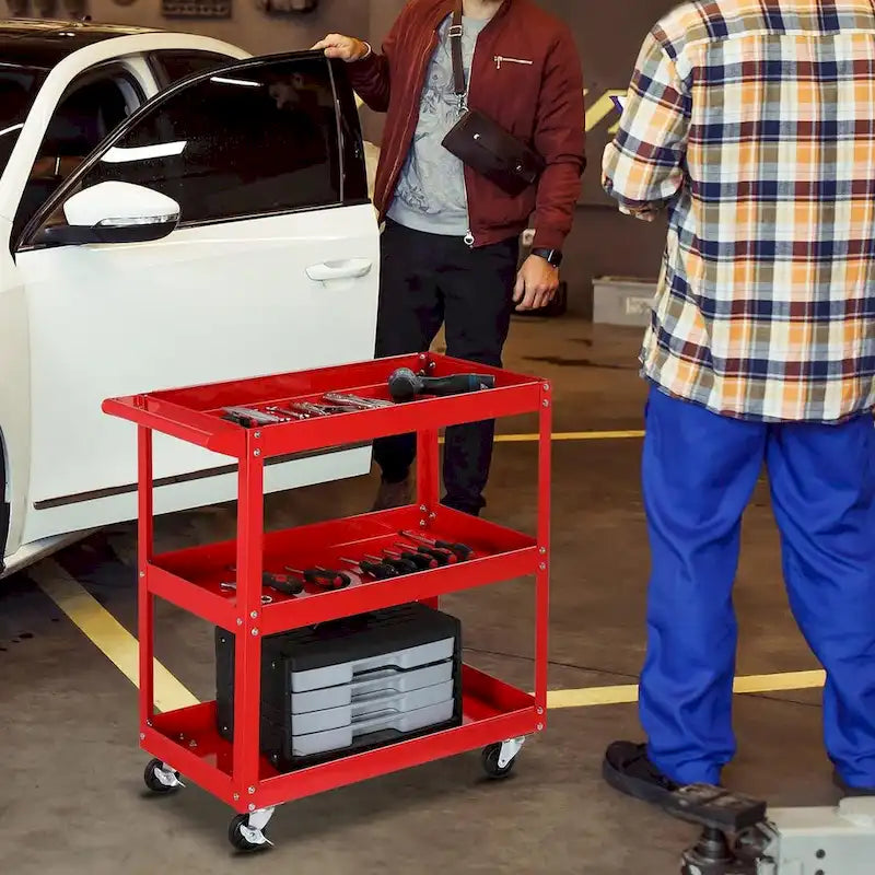 3 Tier Tool Cart on Wheels, 450 LBS Heavy Duty Steel Utility Cart w/Lockable Wheels for kitchen,Garage, Warehouse