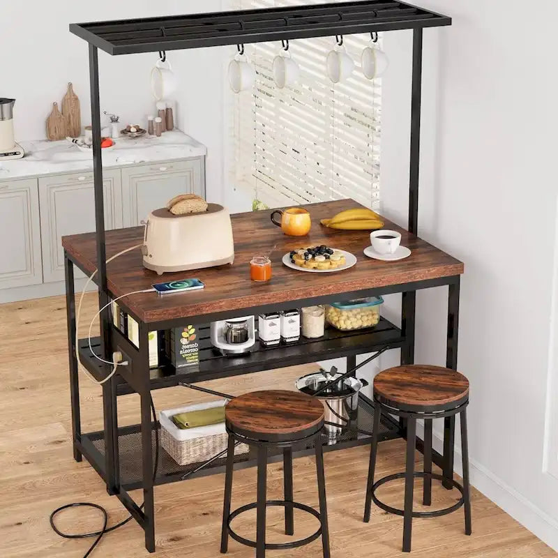 47 3 Tier Kitchen Island Table with Storage Shelf and Hooks - N/A