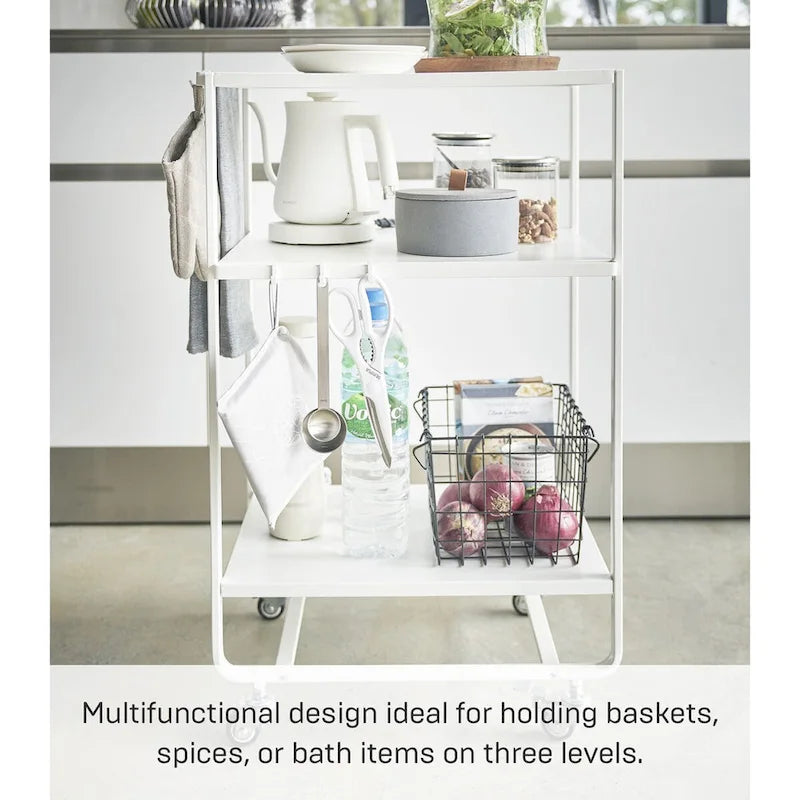Yamazaki Home Rolling Utility Cart, Steel, Wheels - L 19.29 x W 14.96 x H 32.09 inches