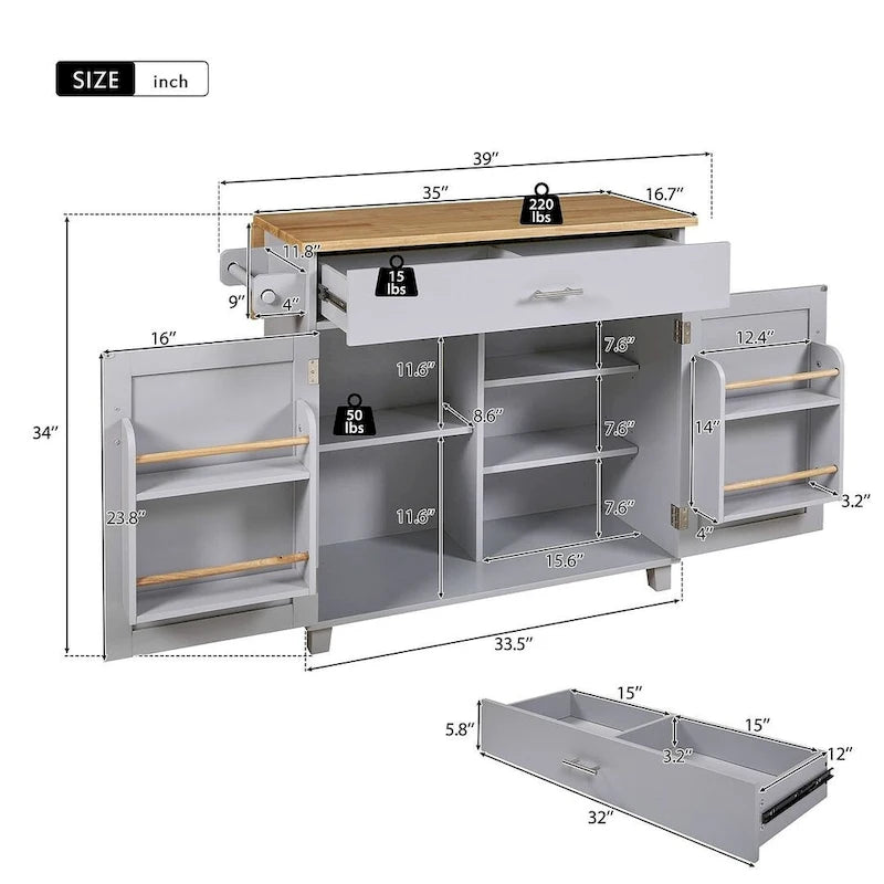 Rolling Kitchen Island Cart with Wheels , Drawer, Storage Racks