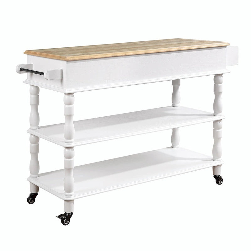 Rolling Kitchen Island Cart with Solid Oak Wood Top, Wine and Spice Rack