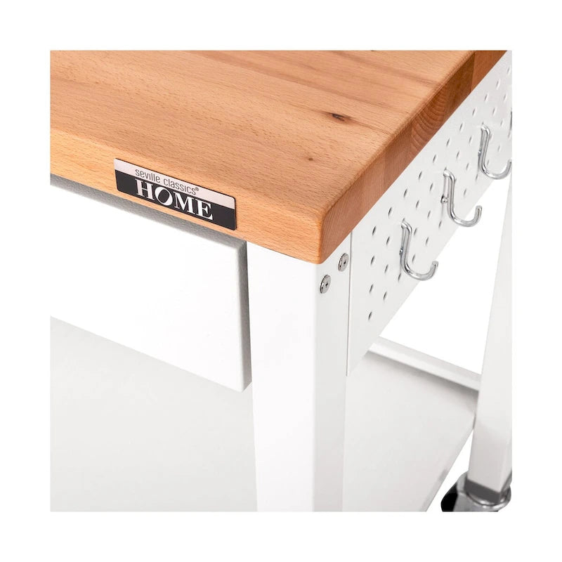 Seville Classics HOME Work Center Island Table with Solid Wood Top, 48 W x 24 D x 36 H, White