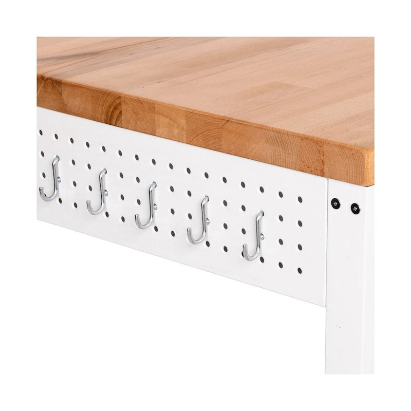 Seville Classics HOME Work Center Island Table with Solid Wood Top, 48 W x 24 D x 36 H, White