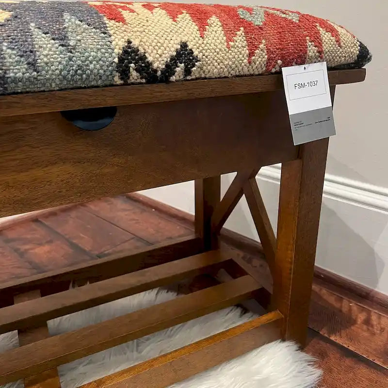 HERAT ORIENTAL Handmade Kilim Upholstered Bench with Drawers - 14 x 19 x 47