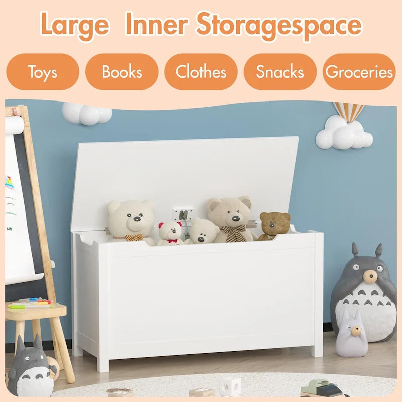 Kids Wooden Toy Box Storage with Safety Hinged Lid for Ages 3+ For Living Room,Dining Room,Entryway