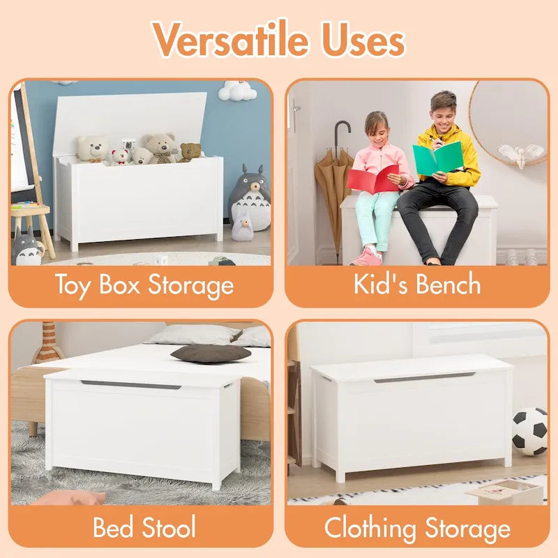 Kids Wooden Toy Box Storage with Safety Hinged Lid for Ages 3+ For Living Room,Dining Room,Entryway