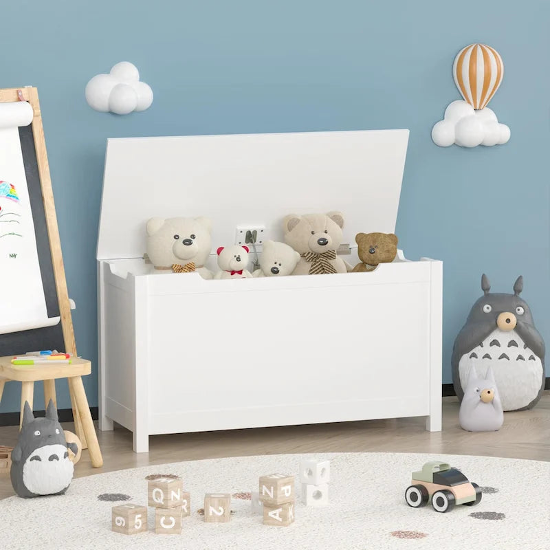Kids Wooden Toy Box Storage with Safety Hinged Lid for Ages 3+ For Living Room,Dining Room,Entryway