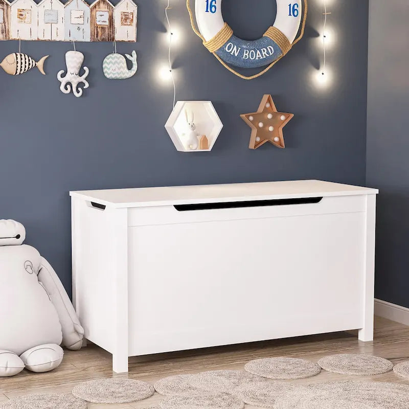 Kids Wooden Toy Box Storage with Safety Hinged Lid for Ages 3+ For Living Room,Dining Room,Entryway