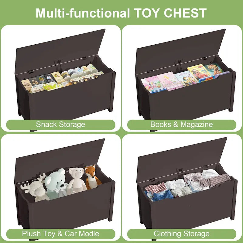 Kids Wooden Toy Box Storage with Safety Hinged Lid for Ages 3+ For Living Room,Dining Room,Entryway