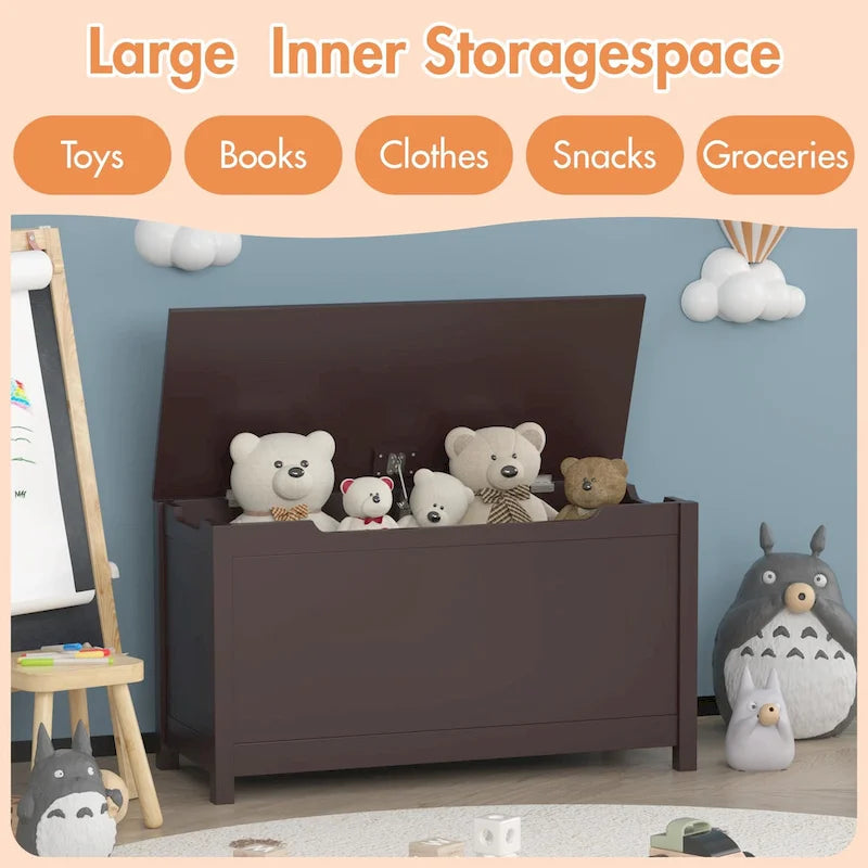 Kids Wooden Toy Box Storage with Safety Hinged Lid for Ages 3+ For Living Room,Dining Room,Entryway