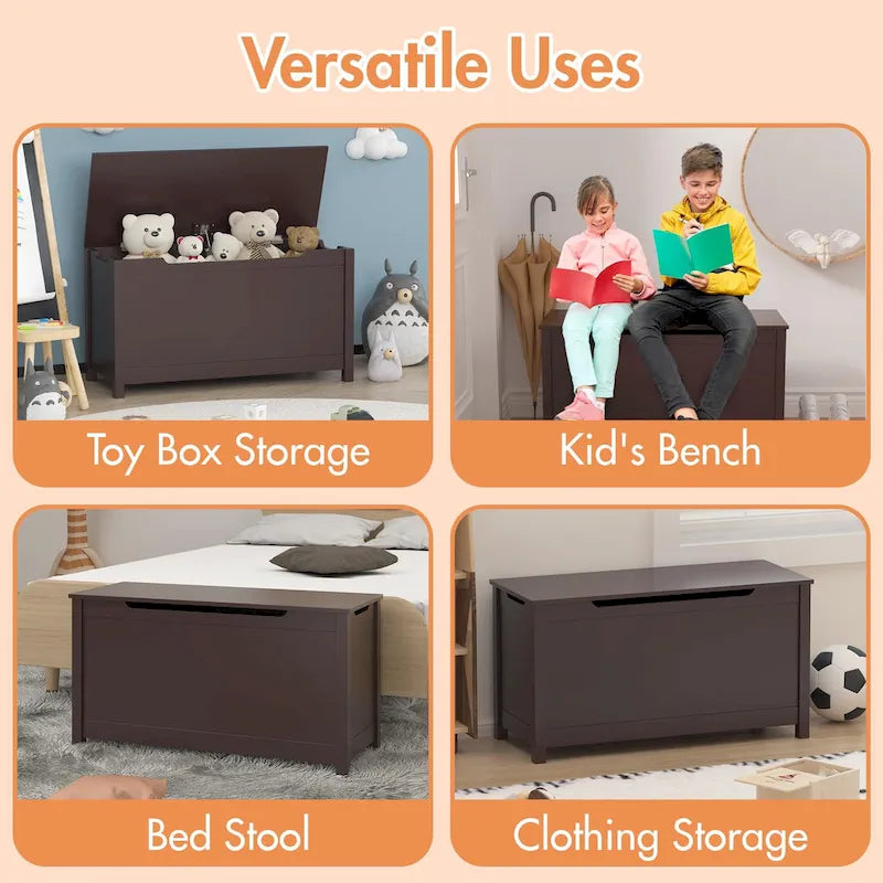 Kids Wooden Toy Box Storage with Safety Hinged Lid for Ages 3+ For Living Room,Dining Room,Entryway