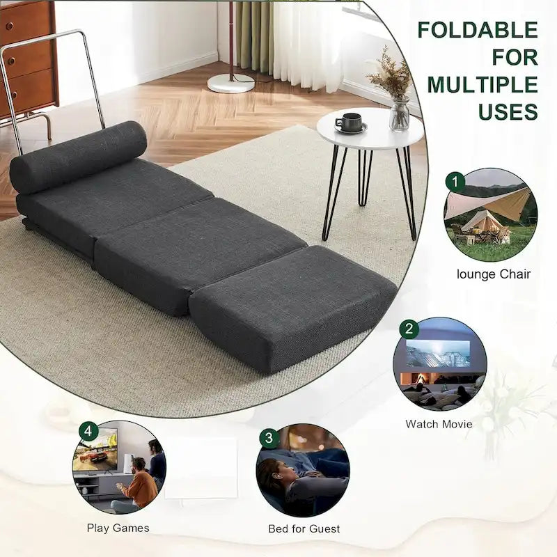 Single Sofa Chair Foldable Bed with Pillow,Portable Sofa Bed,Sofa Chair,Made of Breathable and Wearable Linen