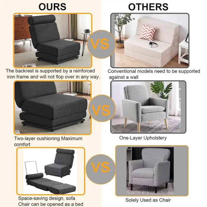 Single Sofa Chair Foldable Bed with Pillow,Portable Sofa Bed,Sofa Chair,Made of Breathable and Wearable Linen