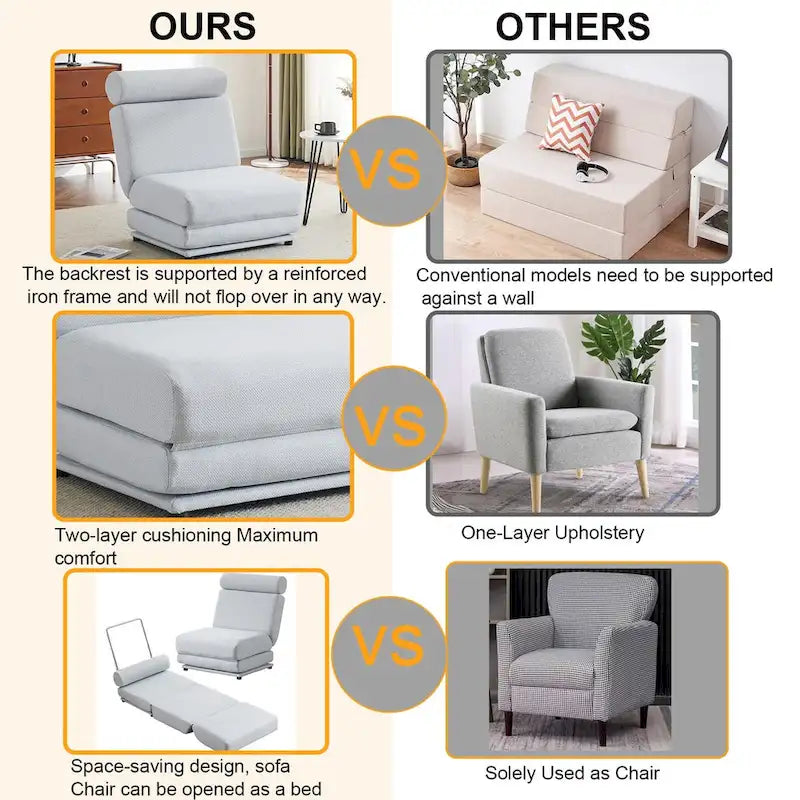 Single Sofa Chair Foldable Bed with Pillow,Portable Sofa Bed,Sofa Chair,Made of Breathable and Wearable Linen
