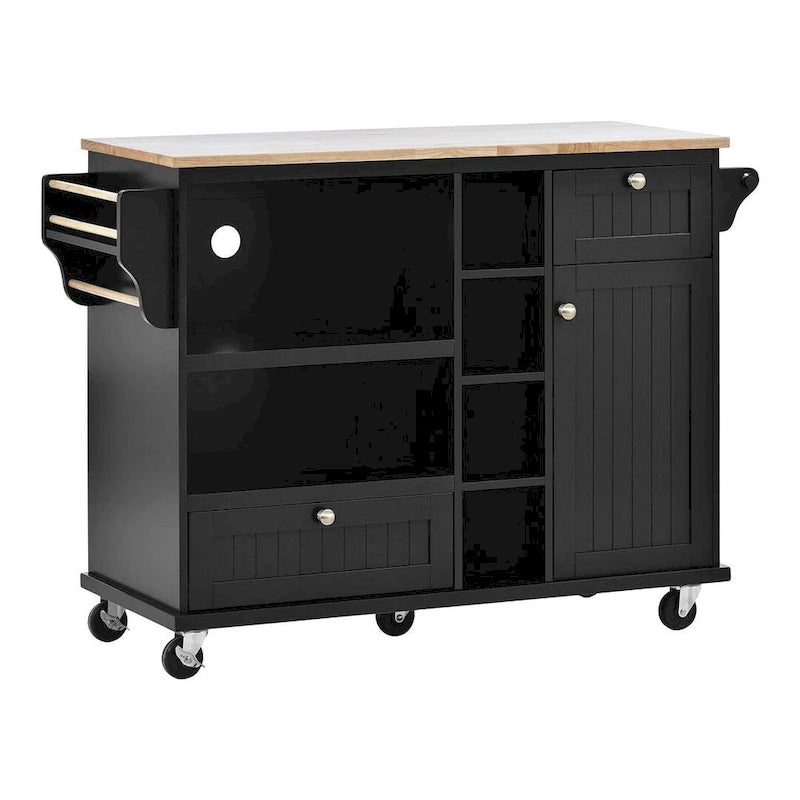 50.80 W Versatile Solid Wood Countertop Kitchen Island with Storage and Two Locking Wheels