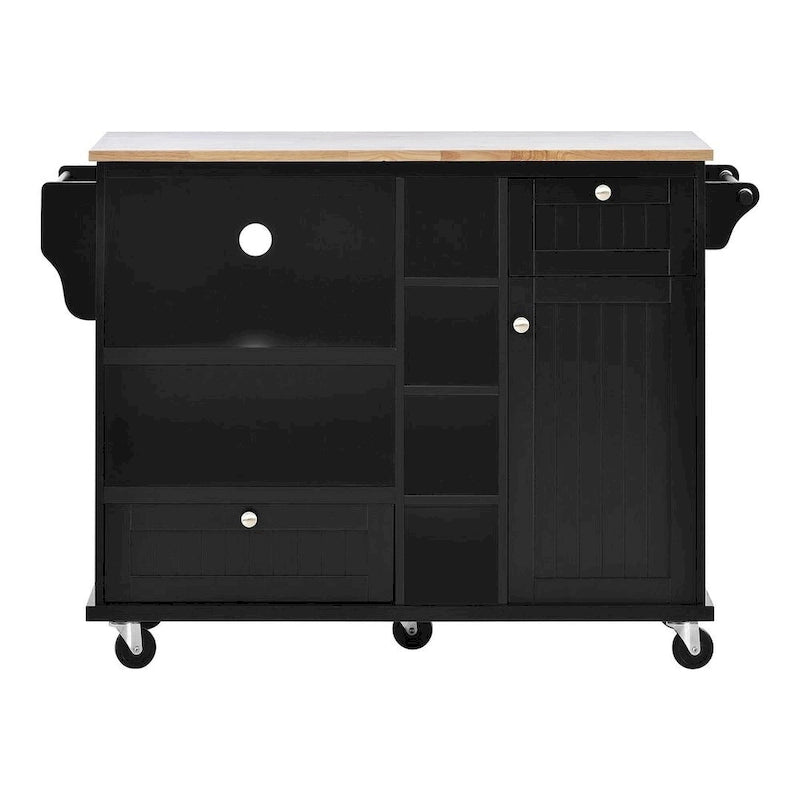 50.80 W Versatile Solid Wood Countertop Kitchen Island with Storage and Two Locking Wheels