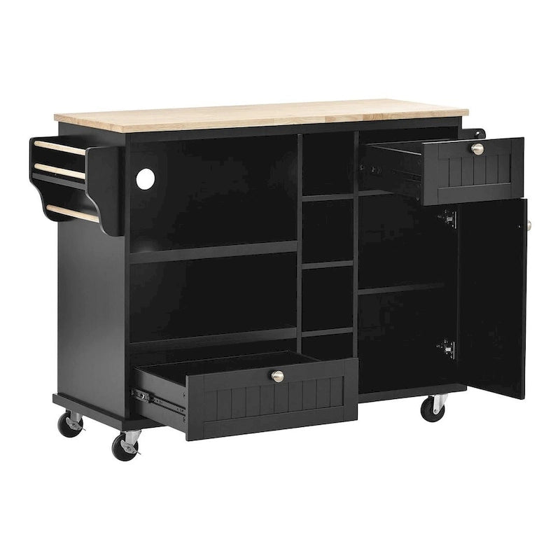 50.80 W Versatile Solid Wood Countertop Kitchen Island with Storage and Two Locking Wheels