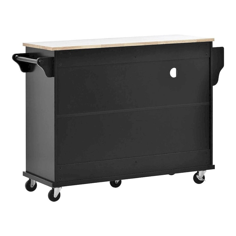 50.80 W Versatile Solid Wood Countertop Kitchen Island with Storage and Two Locking Wheels