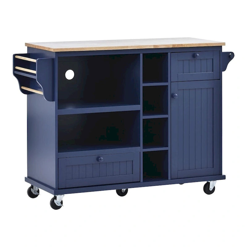 50.80 W Versatile Solid Wood Countertop Kitchen Island with Storage and Two Locking Wheels