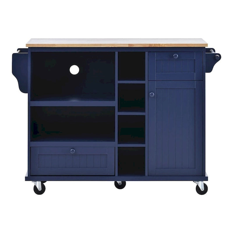 50.80 W Versatile Solid Wood Countertop Kitchen Island with Storage and Two Locking Wheels