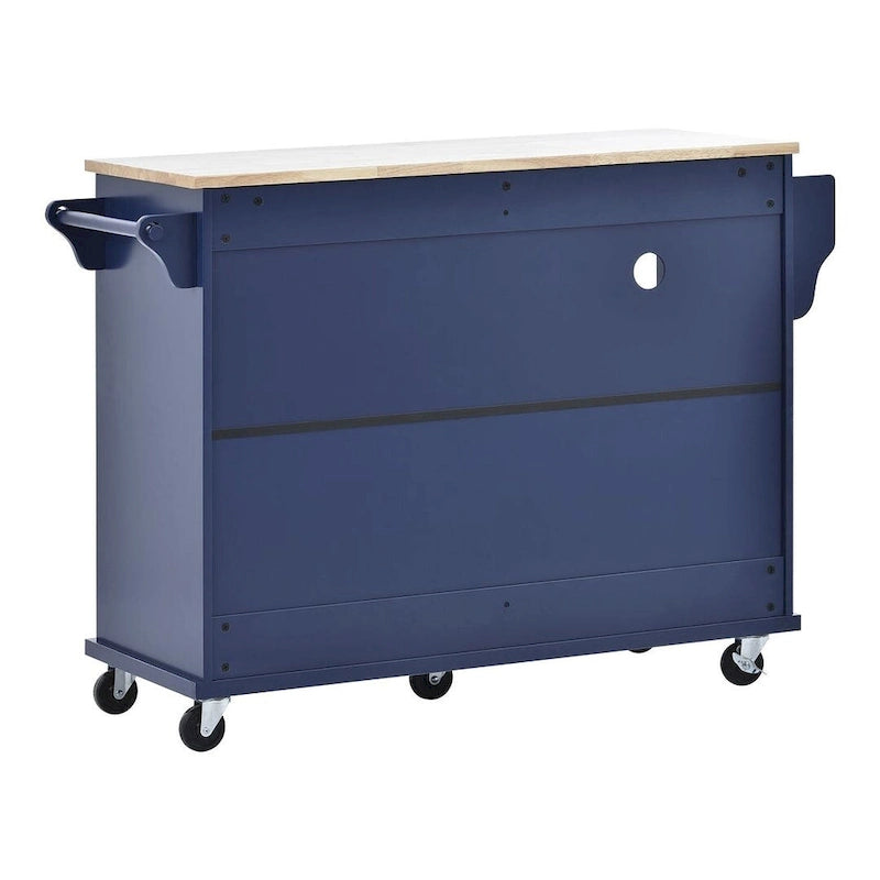 50.80 W Versatile Solid Wood Countertop Kitchen Island with Storage and Two Locking Wheels