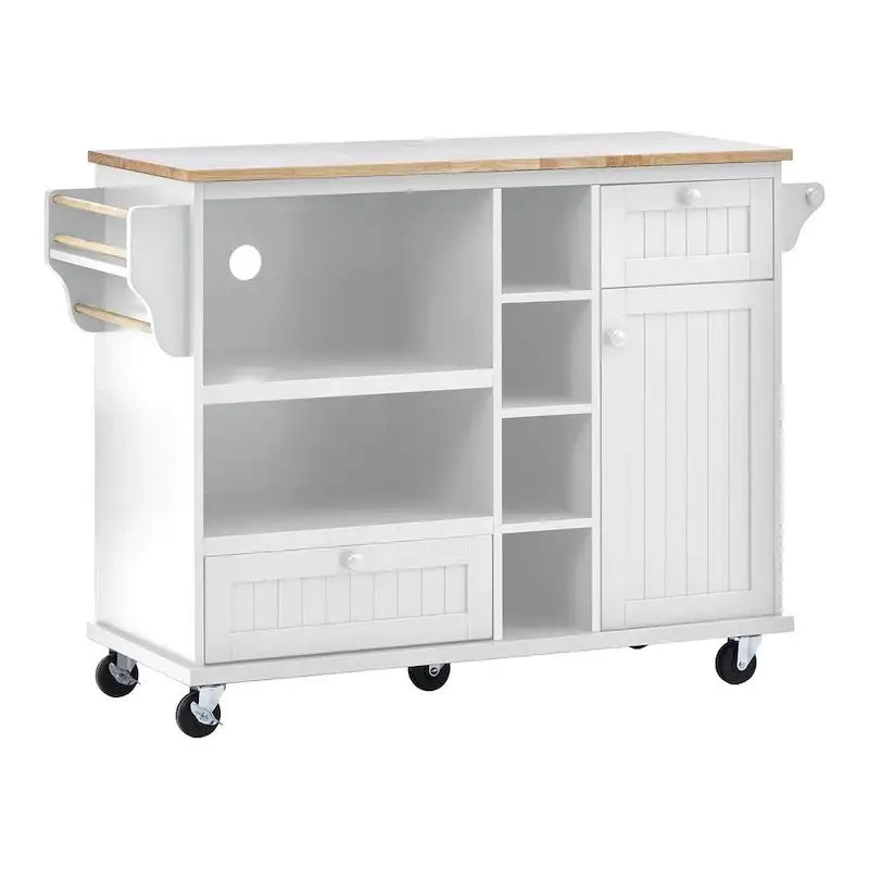 50.80 W Versatile Solid Wood Countertop Kitchen Island with Storage and Two Locking Wheels