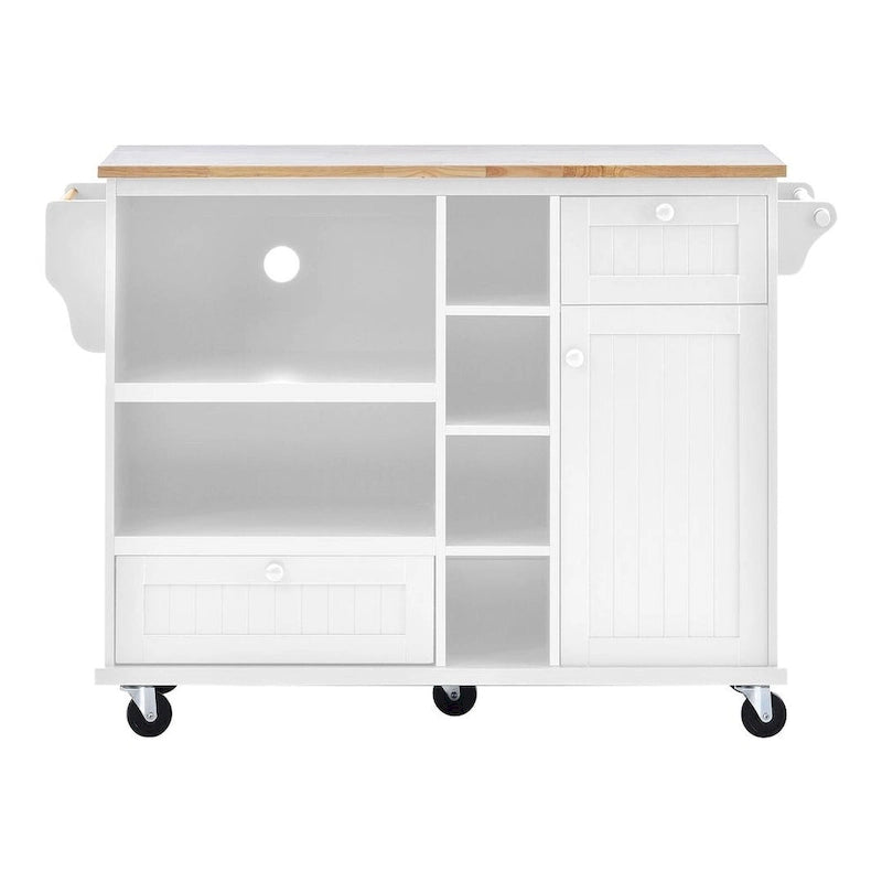 50.80 W Versatile Solid Wood Countertop Kitchen Island with Storage and Two Locking Wheels