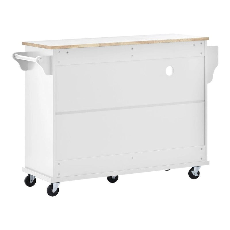 50.80 W Versatile Solid Wood Countertop Kitchen Island with Storage and Two Locking Wheels