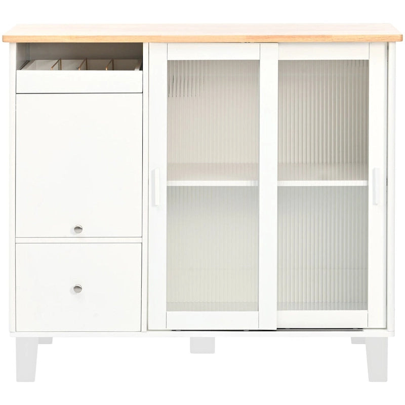 Rubberwood Kitchen Cart with Drop Leaf, Internal Storage Rack, Flip Cabinet Door, and 2 Drawers