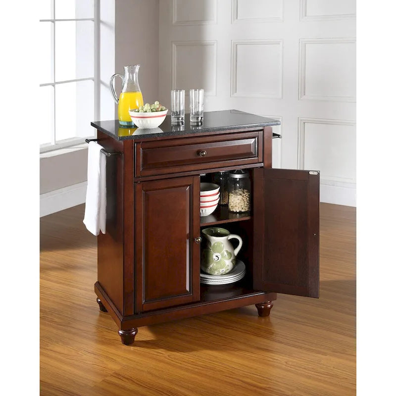 Crosley Cambridge Solid Black Granite Top Portable Kitchen Island in Vintage Mahogany Finish - 18d x 31w x 36h