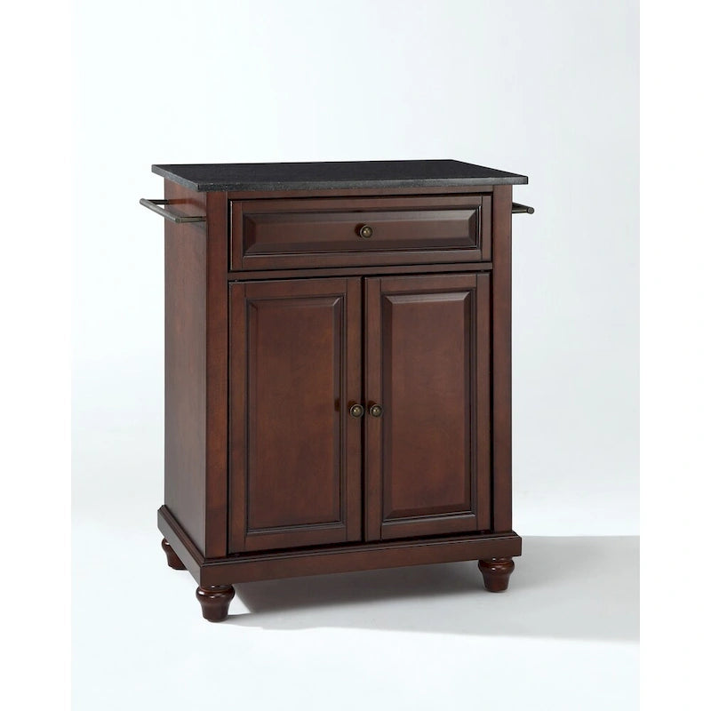 Crosley Cambridge Solid Black Granite Top Portable Kitchen Island in Vintage Mahogany Finish - 18d x 31w x 36h