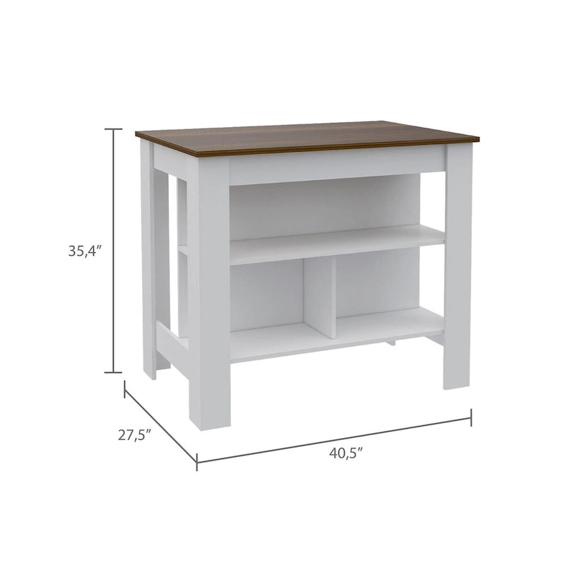 Rockaway 3-Shelf Kitchen Island White and Walnut