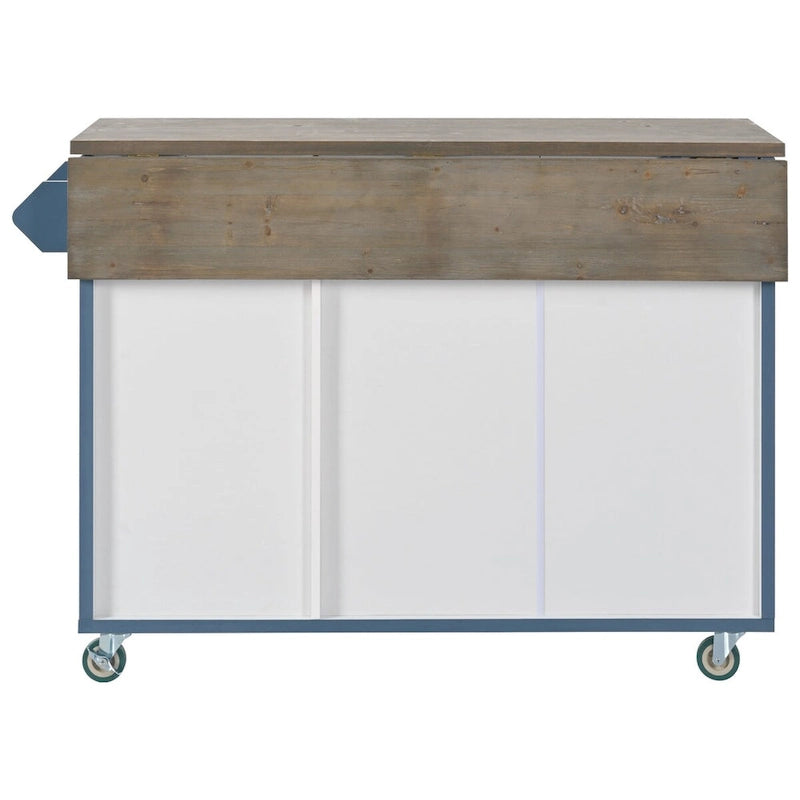 51.6 in. W Farmhouse Kitchen Island with Drop Leaf, Internal Storage Rack and Three Doors