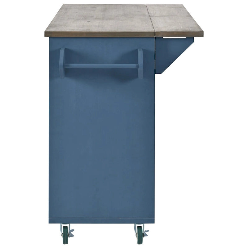 51.6 in. W Farmhouse Kitchen Island with Drop Leaf, Internal Storage Rack and Three Doors