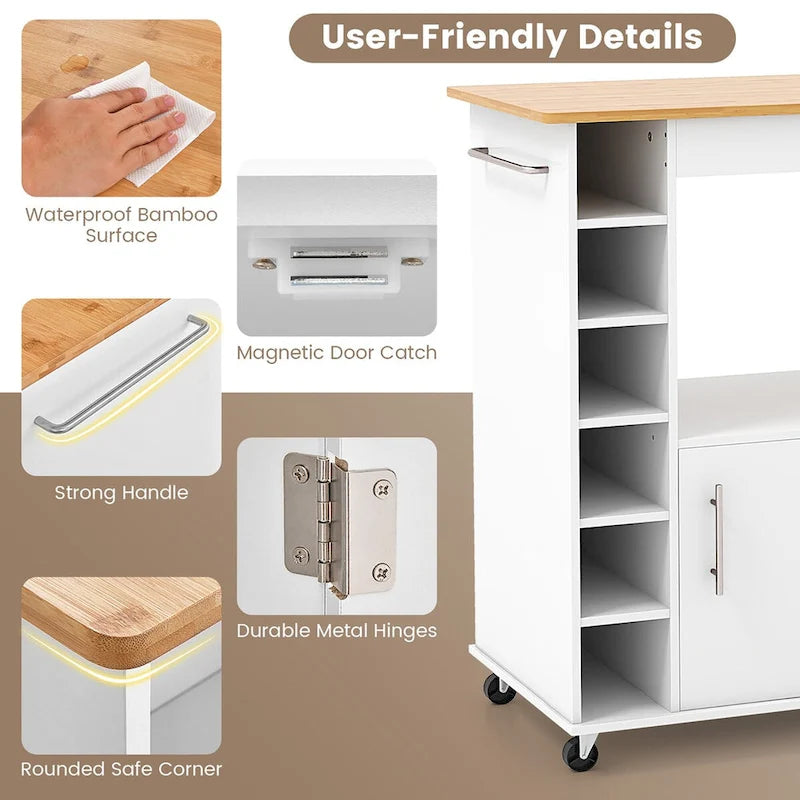 Kitchen Island Rolling Cart with Towel Rack Storage Cart on Wheels