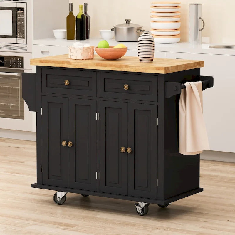 MDF Kitchen Cart with 4-Door and 2-Drawers, Spice Rack, Towel Rack
