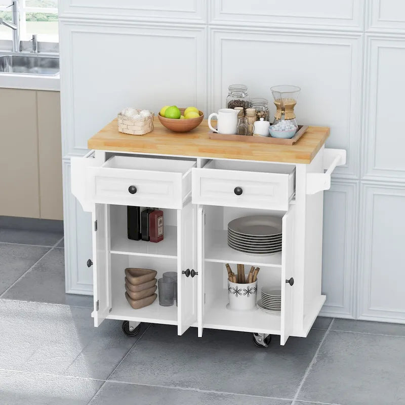 MDF Kitchen Cart with 4-Door and 2-Drawers, Spice Rack, Towel Rack
