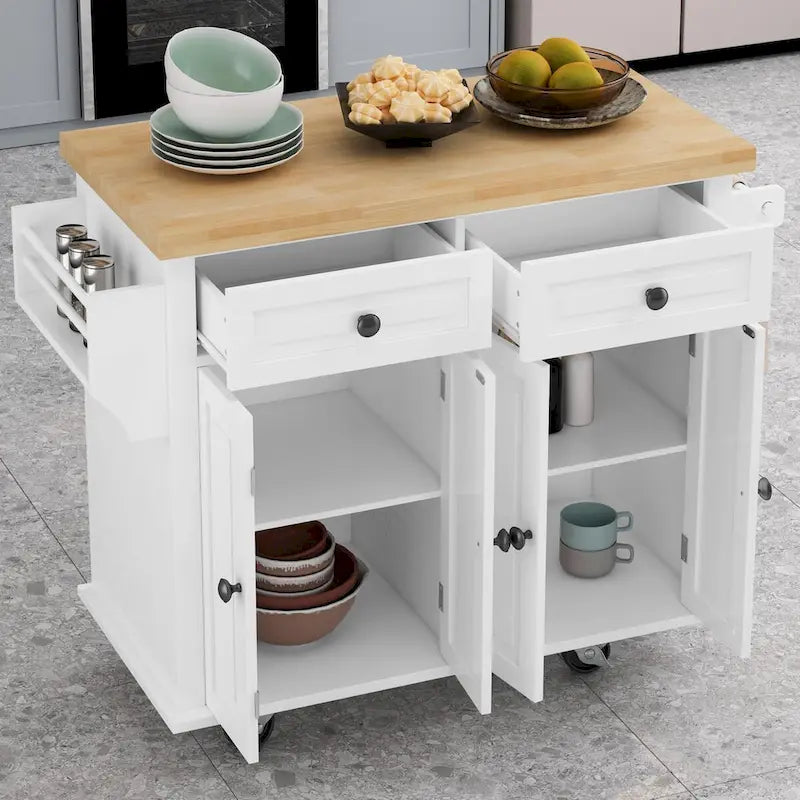 MDF Kitchen Cart with 4-Door and 2-Drawers, Spice Rack, Towel Rack