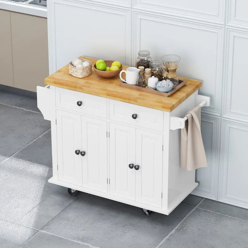 MDF Kitchen Cart with 4-Door and 2-Drawers, Spice Rack, Towel Rack