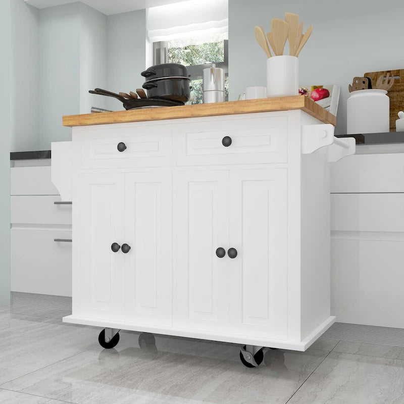 MDF Kitchen Cart with 4-Door and 2-Drawers, Spice Rack, Towel Rack
