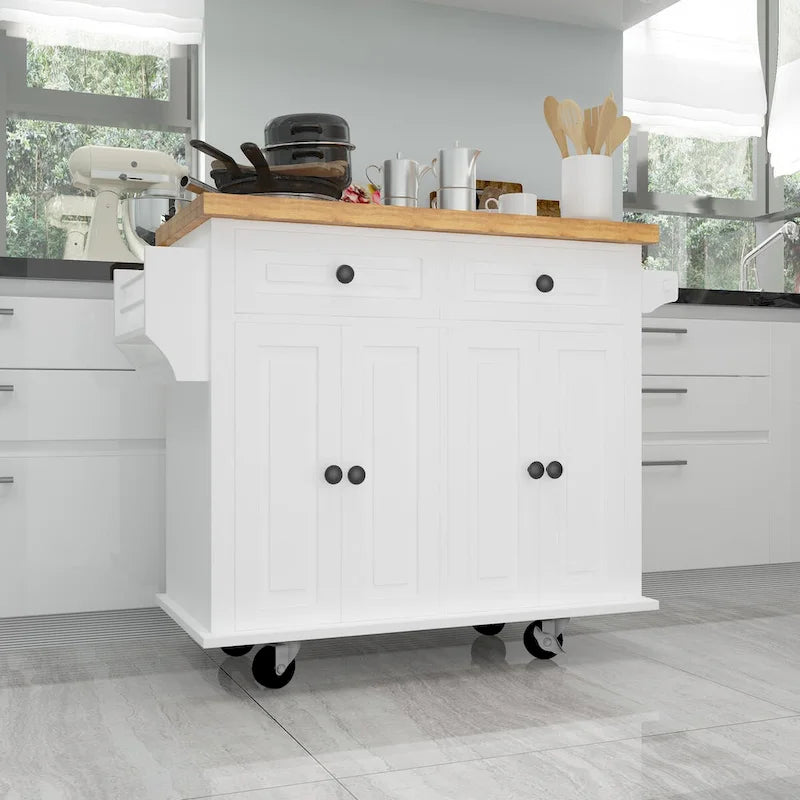 MDF Kitchen Cart with 4-Door and 2-Drawers, Spice Rack, Towel Rack