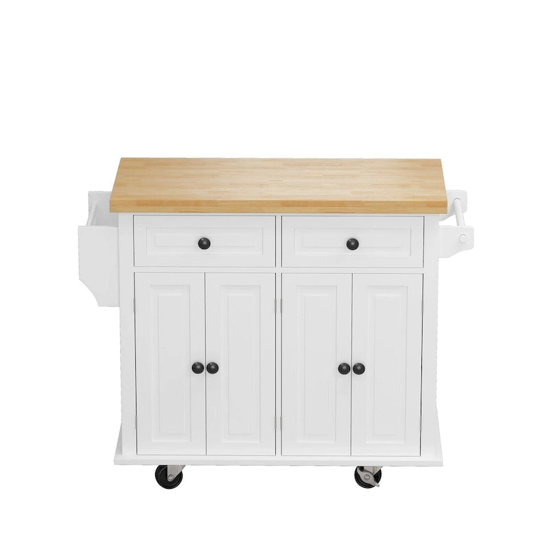 MDF Kitchen Cart with 4-Door and 2-Drawers, Spice Rack, Towel Rack
