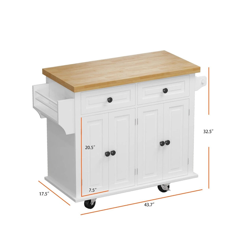 MDF Kitchen Cart with 4-Door and 2-Drawers, Spice Rack, Towel Rack