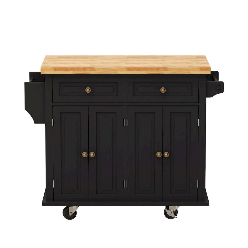 MDF Kitchen Cart with 4-Door and 2-Drawers, Spice Rack, Towel Rack