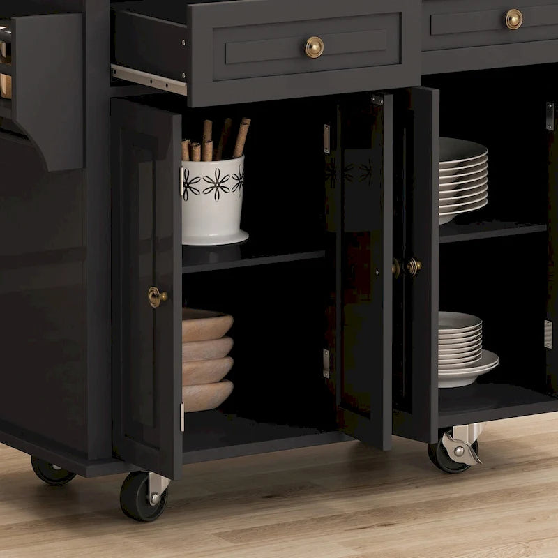 MDF Kitchen Cart with 4-Door and 2-Drawers, Spice Rack, Towel Rack