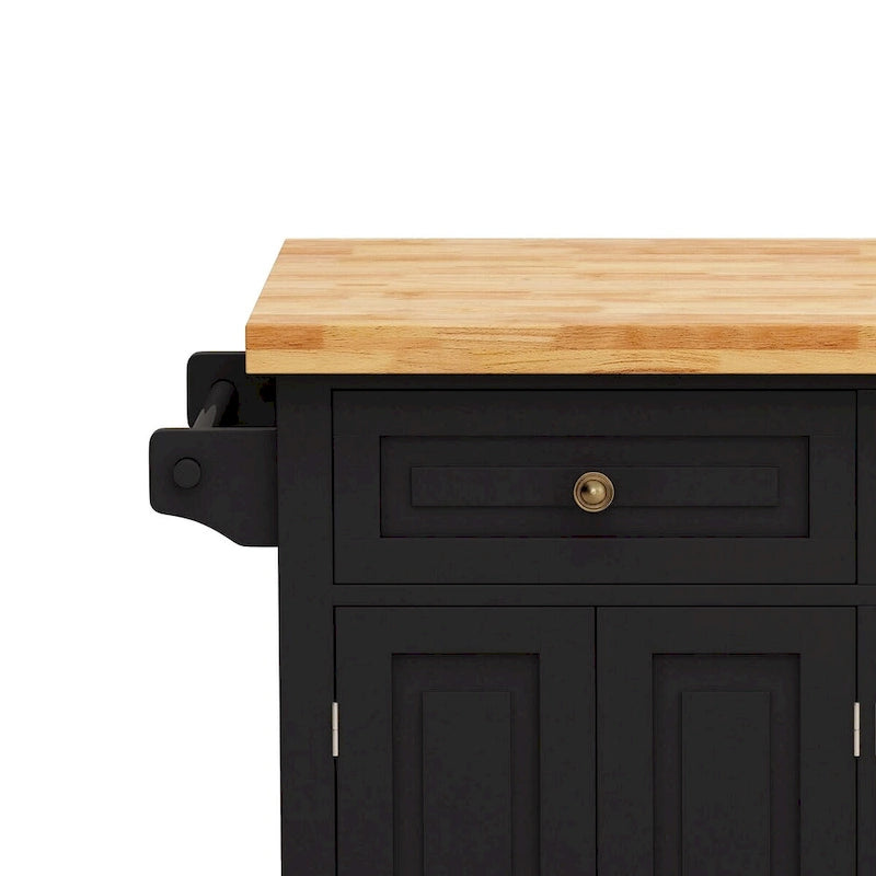 MDF Kitchen Cart with 4-Door and 2-Drawers, Spice Rack, Towel Rack