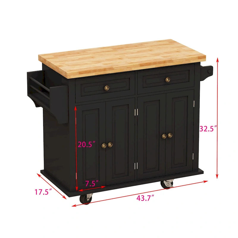 MDF Kitchen Cart with 4-Door and 2-Drawers, Spice Rack, Towel Rack