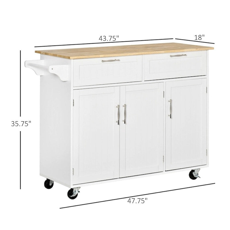 Mobile Wood Kitchen Island with Storage and Adjustable Shelves - N/A