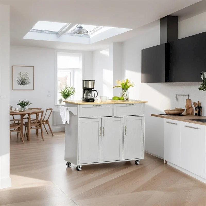 Mobile Wood Kitchen Island with Storage and Adjustable Shelves - N/A