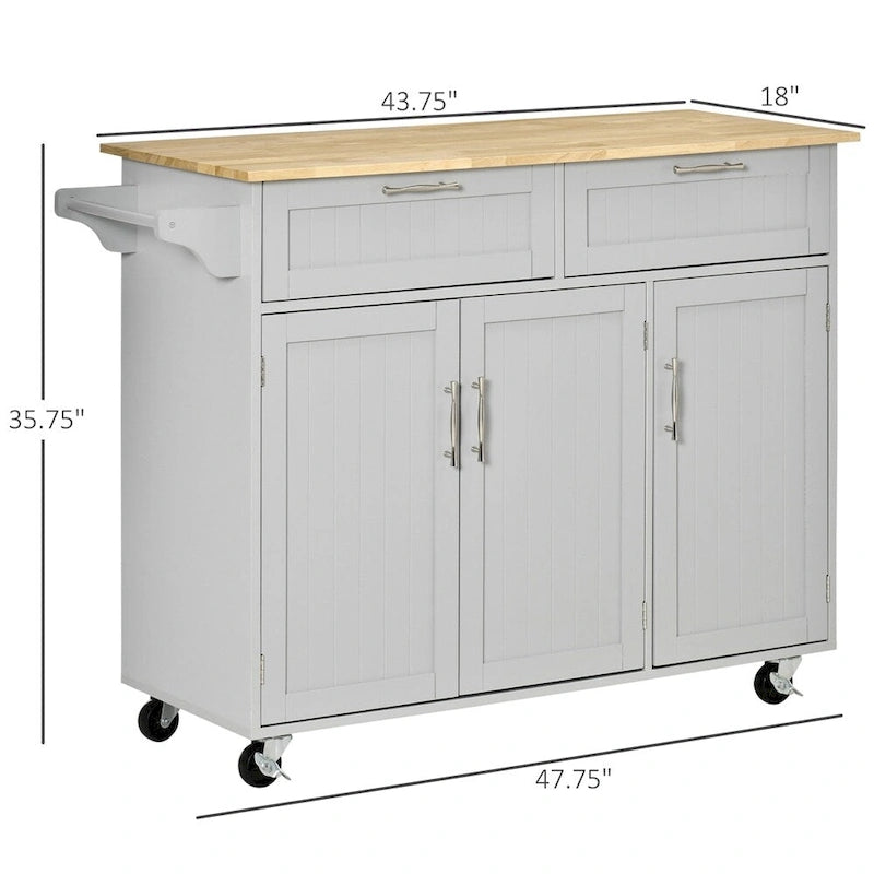 Mobile Wood Kitchen Island with Storage and Adjustable Shelves - N/A